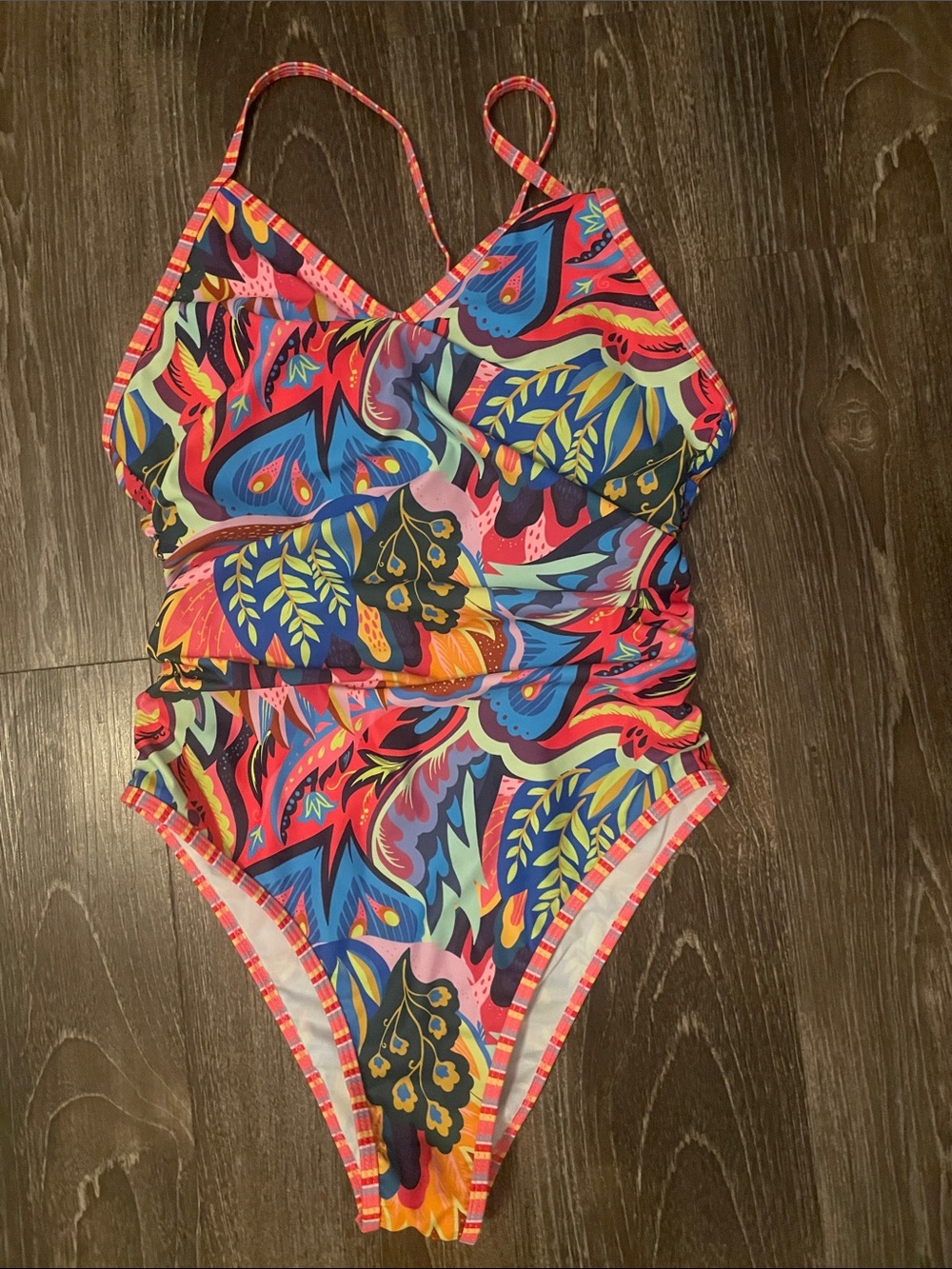 Womens Multicolor One-Piece Swimsuit - Bright Floral Print